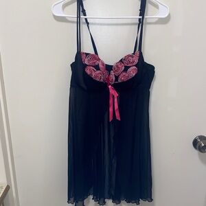 Chic Black Chemise with Pink Floral Accents
